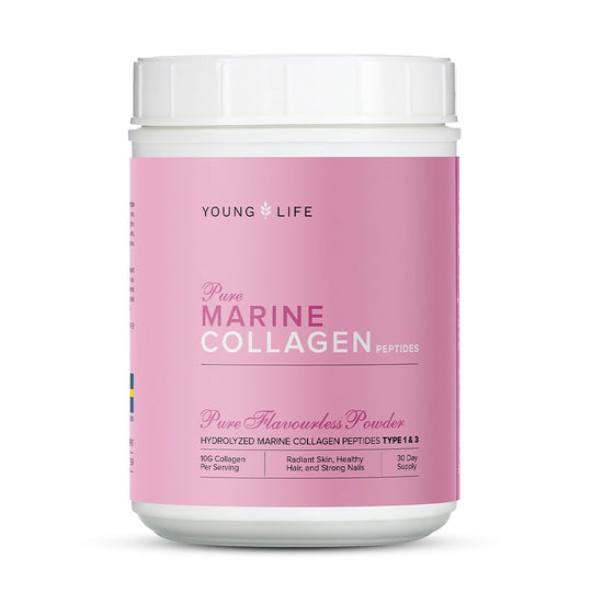 Young Life Pure Marine Collagen Peptides: 10000mg hydrolyzed marine collagen, high-quality pure powder.